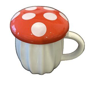 Mushroom Mug W/ Lid Ceramic Red White Polka Dot World Market Very Nice !